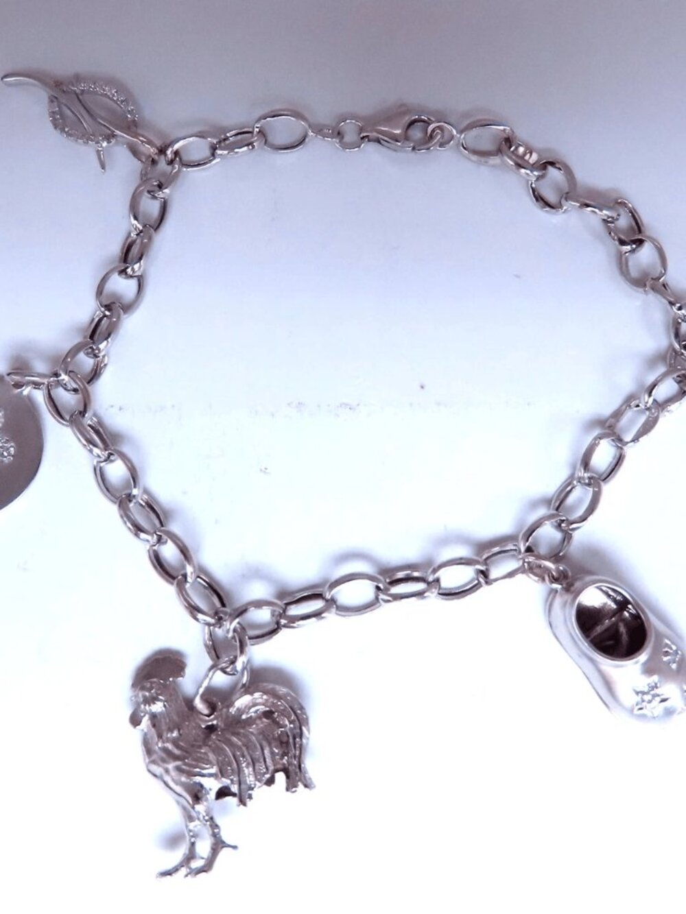 Assorted Charms Diamonds Bracelet Rooster 14kt Gold 12445*
